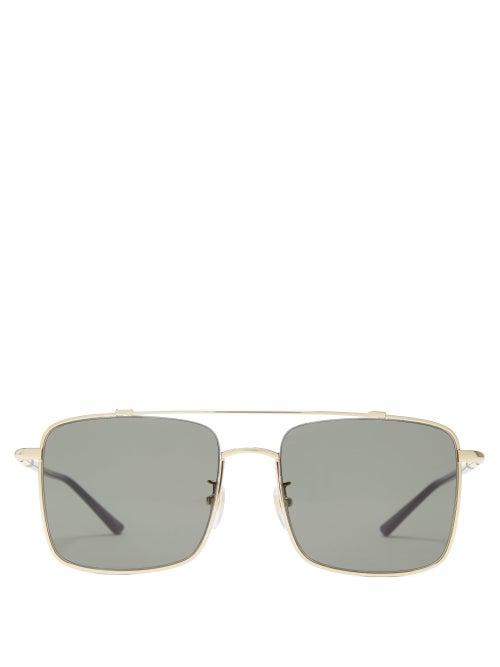 Mens Eyewear Gucci - Square Metal Sunglasses - Mens - Gold