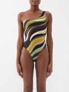 Pucci - Printed One-shoulder Swimsuit - Womens - Green Print