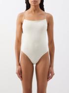 Toteme - Smocked Recycled-jersey Swimsuit - Womens - Cream
