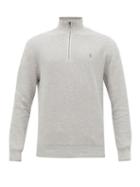 Matchesfashion.com Polo Ralph Lauren - Logo Embroidered Cotton Piqu Zip Neck Sweatshirt - Mens - Grey