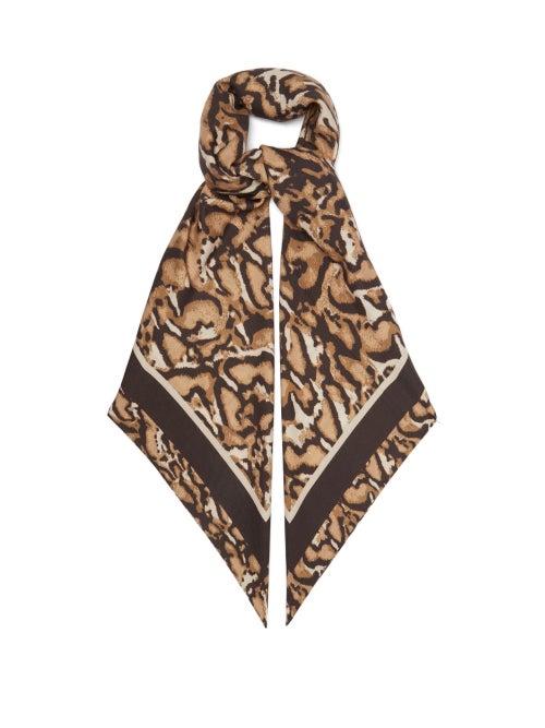 Raey - Wildcat-print Wool-blend Twill Scarf - Womens - Brown Print