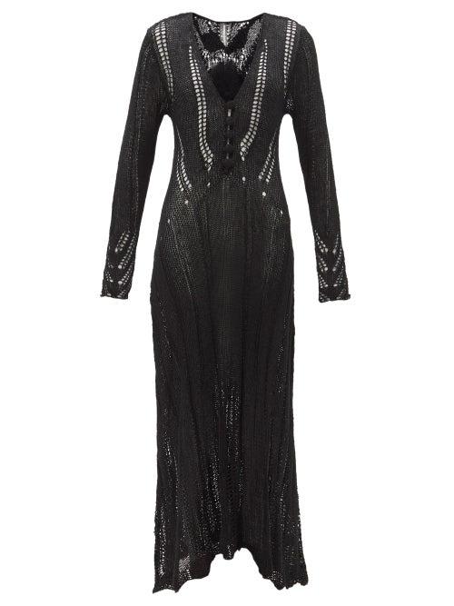 Norma Kamali - Plunge-neck Eyeletted Maxi Dress - Womens - Black