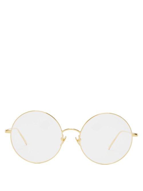 Matchesfashion.com Linda Farrow - Round Frame Gold Plated Glasses - Womens - Yellow Gold