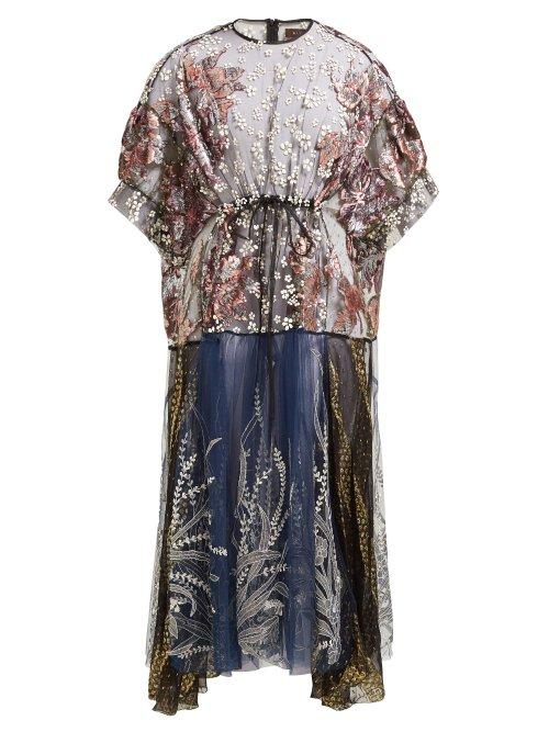 Matchesfashion.com Biyan - Aradela Velvet Fil Coup Embroidered Dress - Womens - Navy Multi