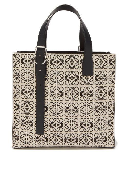 Loewe - Anagram-jacquard Canvas & Leather Tote Bag - Mens - White Black