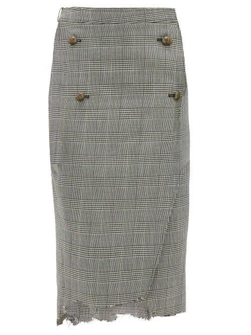 Matchesfashion.com Vetements - Raw Edge Prince Of Wales Checked Pencil Skirt - Womens - Grey Multi