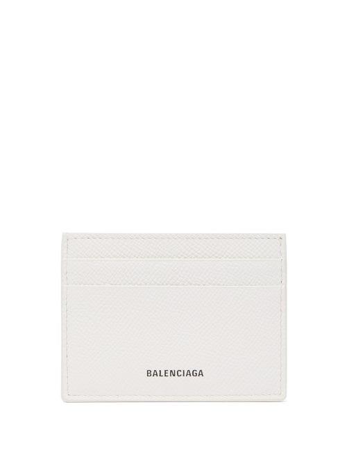 Matchesfashion.com Balenciaga - Logo Print Grained Leather Cardholder - Womens - White