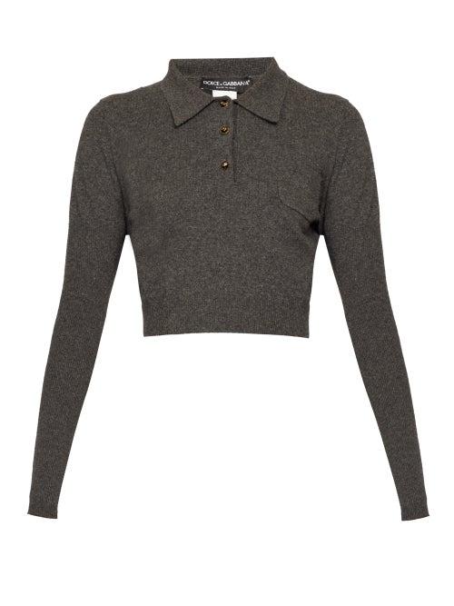 Matchesfashion.com Dolce & Gabbana - Cropped Cashmere Polo Shirt - Womens - Dark Grey