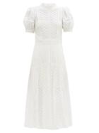 Matchesfashion.com Self-portrait - Open-back Broderie-anglaise Cotton Dress - Womens - White