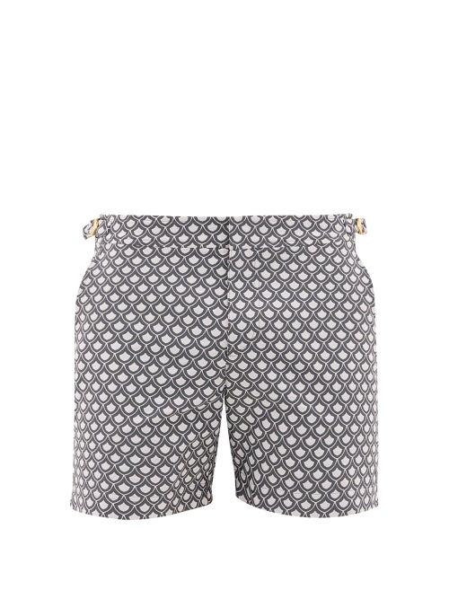 Matchesfashion.com Orlebar Brown - Bulldog Fishscale-print Swim Shorts - Mens - Grey White