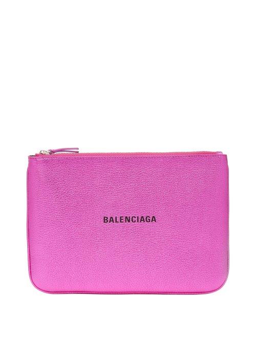 Matchesfashion.com Balenciaga - Metallic Leather Logo Pouch - Womens - Pink