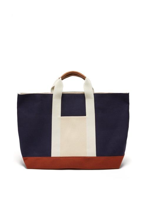 Matchesfashion.com Rue De Verneuil - Tool Xl Leather-trimmed Canvas Tote Bag - Womens - Navy Multi