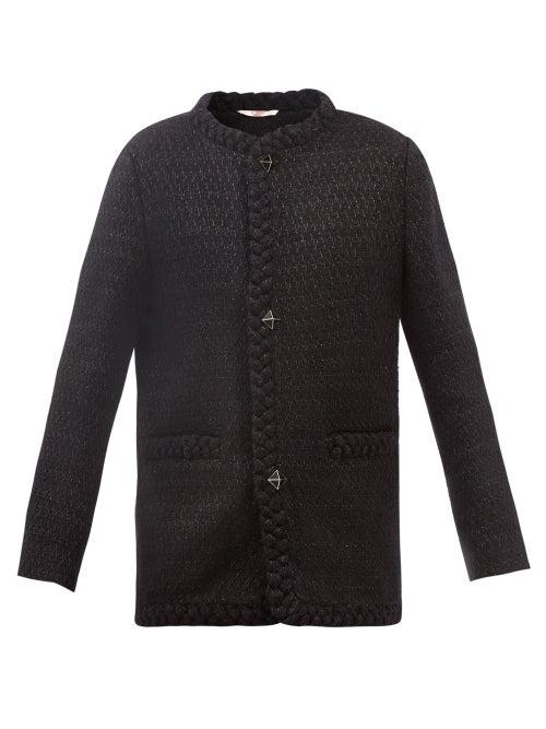Valentino - Collarless Lurex-boucl Jacket - Mens - Black