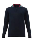 Matchesfashion.com Etro - Striped Collar Knitted Polo Shirt - Mens - Blue