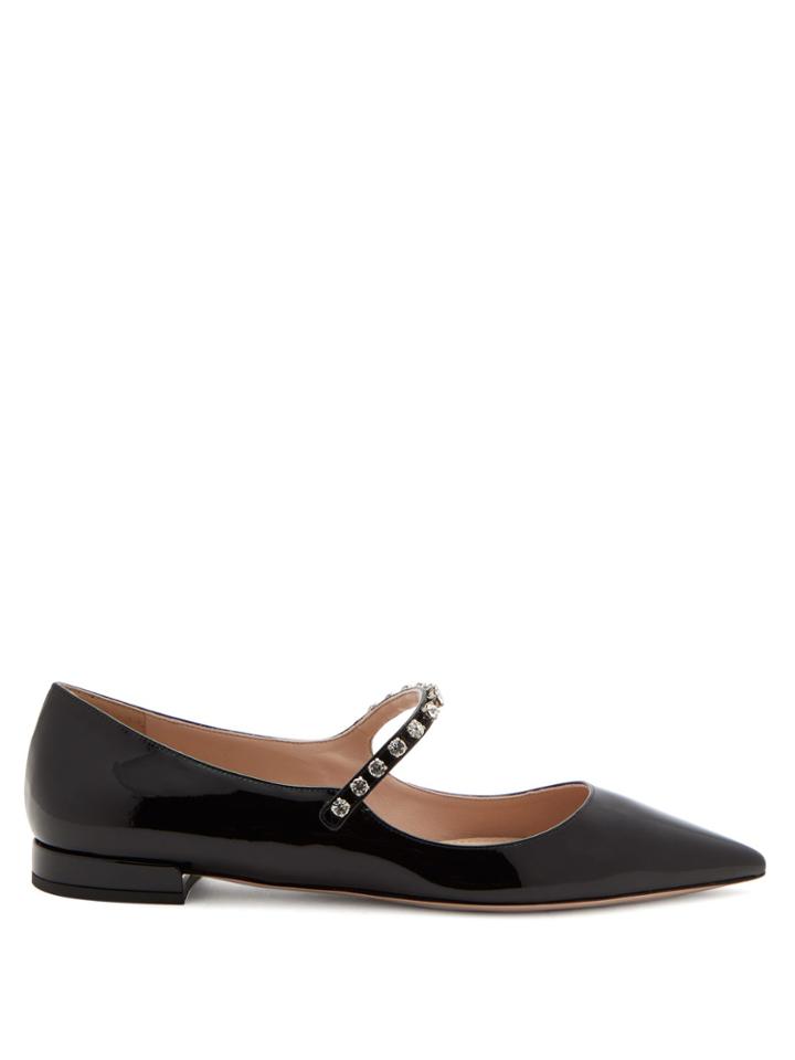 Miu Miu Crystal-embellished Patent-leather Mary-jane Flats