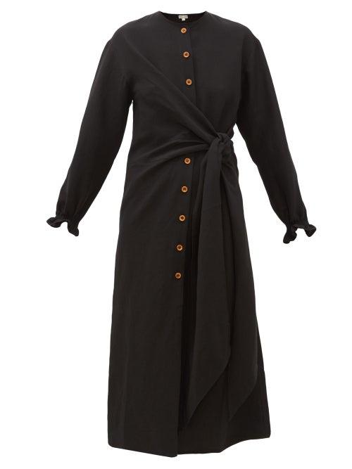Matchesfashion.com Belize - Lea Tie-waist Crepe Midi Shirt Dress - Womens - Black