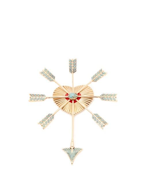 Matchesfashion.com Etro - Stone Embellished Heart And Arrow Brooch - Womens - Blue Gold