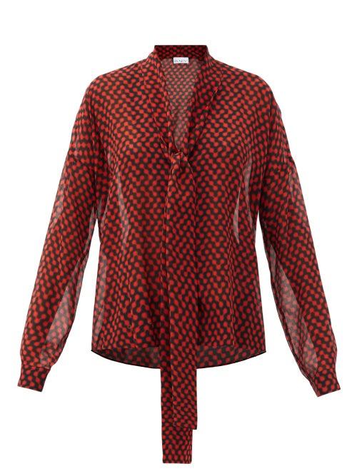 Matchesfashion.com Raey - Pussy-bow Polka-dot Silk Crepe De Chine Blouse - Womens - Red Print