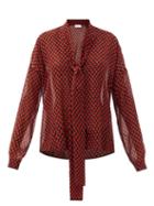 Matchesfashion.com Raey - Pussy-bow Polka-dot Silk Crepe De Chine Blouse - Womens - Red Print