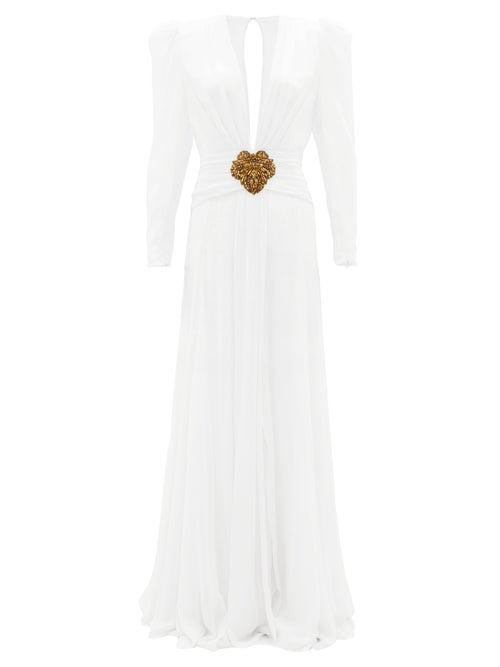 Matchesfashion.com Dundas - Plunge-neckline Silk-crepe Gown - Womens - White