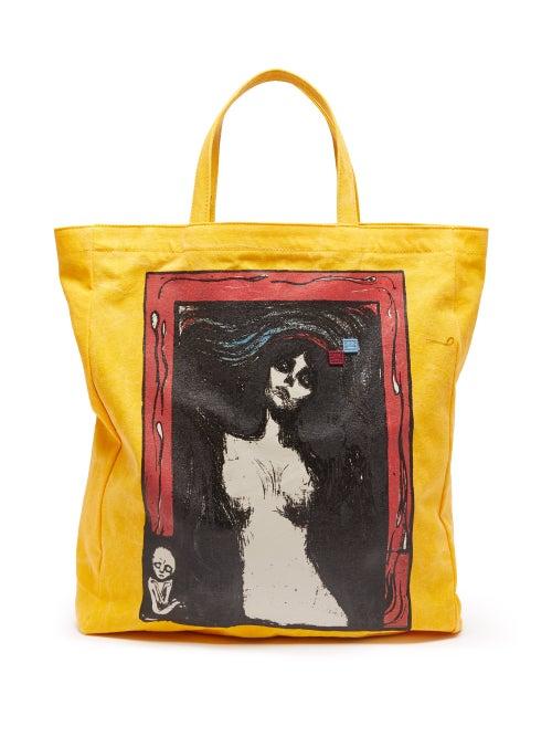 Acne Studios - Madonna-print Cotton-canvas Tote Bag - Womens - Yellow Multi