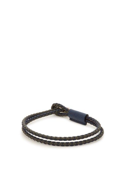 Matchesfashion.com Prada - Woven Leather Bracelet - Mens - Navy Multi