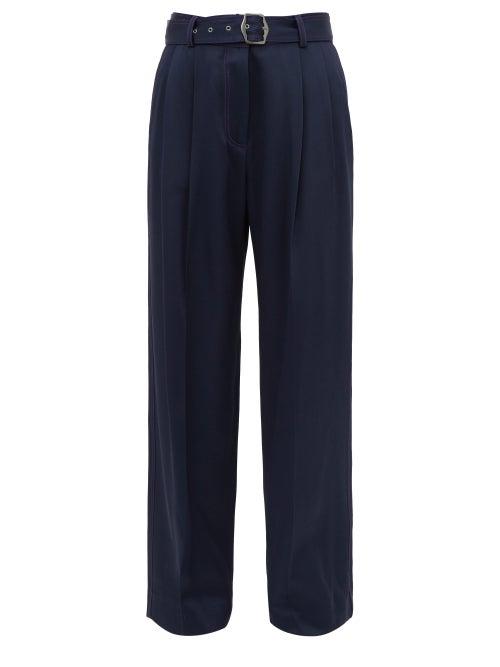 Matchesfashion.com Sies Marjan - Blanche Topstitched Wide Leg Trousers - Womens - Navy