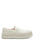 Matchesfashion.com Jil Sander - Platform Corrugated Sole Leather Trainers - Womens - Light Beige