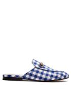 Matchesfashion.com Gucci - Princetown Gingham Backless Loafers - Womens - Blue White