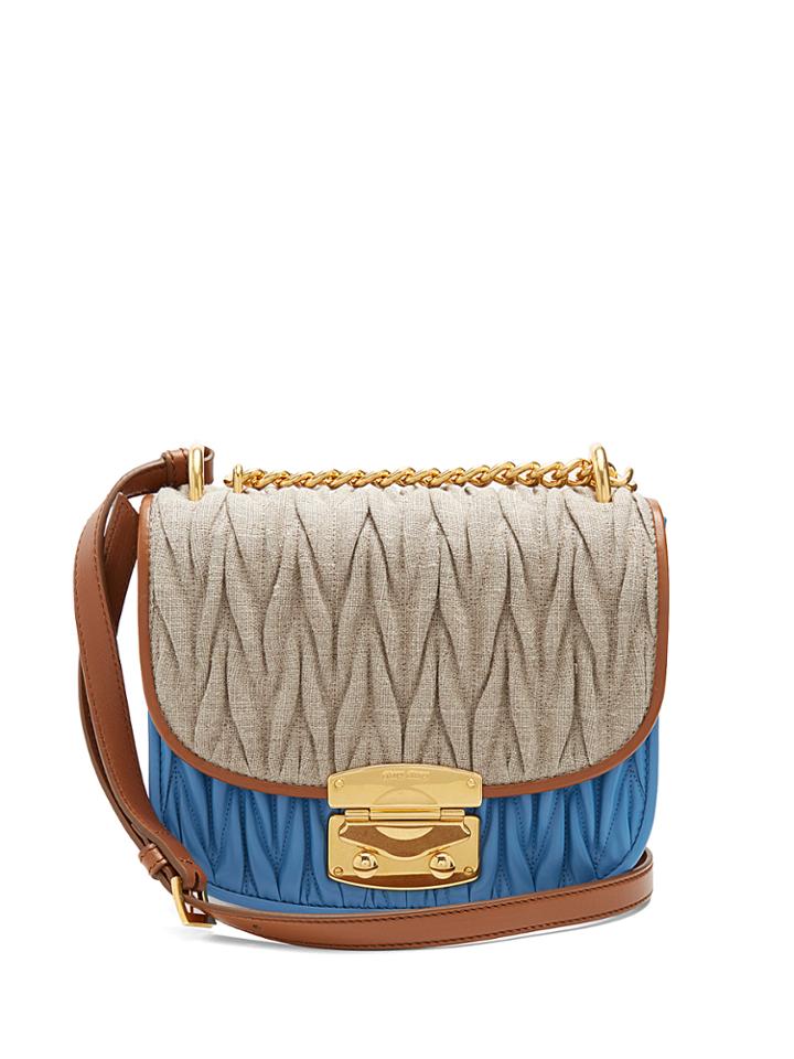 Miu Miu Matelass Linen And Leather Cross-body Bag