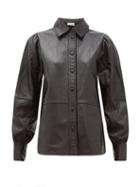 Matchesfashion.com Ganni - Balloon Sleeve Leather Shirt - Womens - Black