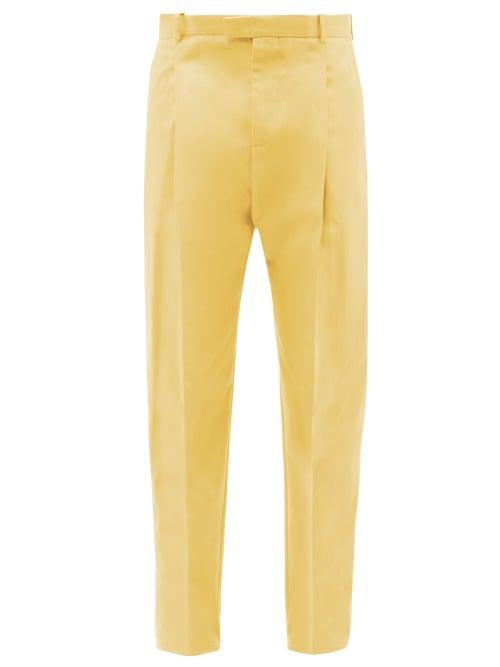 Alexander Mcqueen - Pleated Panama-cotton Suit Trousers - Mens - Light Yellow