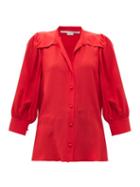 Matchesfashion.com Stella Mccartney - Reese Cropped-sleeve Silk-crepe Shirt - Womens - Red