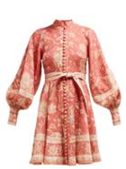 Matchesfashion.com Zimmermann - Veneto Border Floral Print Linen Dress - Womens - Red