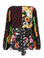 Matchesfashion.com Dolce & Gabbana - Belted Patchwork Floral-print Crepe Blouse - Womens - Multi