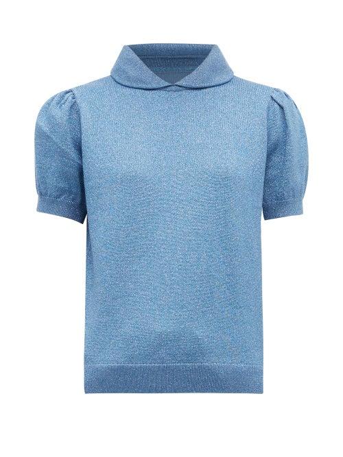 Matchesfashion.com Shrimps - Clement Metallic Merino Wool Blend Top - Womens - Blue