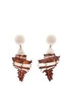 Rebecca De Ravenel Ophelia Shell And Gold-plated Clip-on Earrings