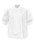Another Tomorrow - Pussy-bow Organic Cotton-poplin Blouse - Womens - White
