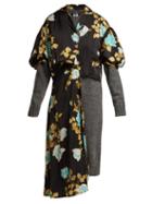 Matchesfashion.com Junya Watanabe - Floral Print Satin And Wool Dress - Womens - Black Multi