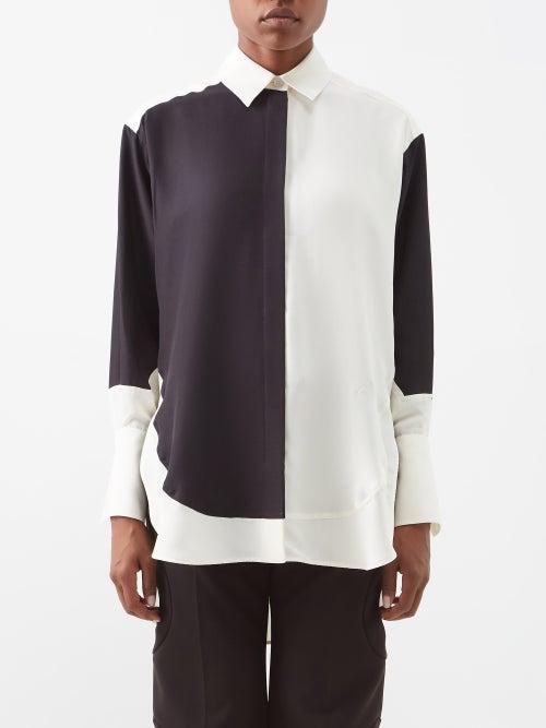 Loewe - Contrast-panel Silk-crepe Shirt - Womens - Black Tan