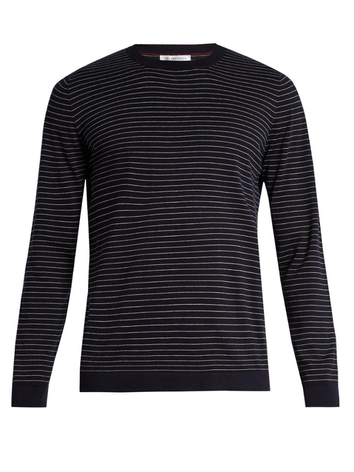 Brunello Cucinelli Striped Fine-knit Cotton Sweater