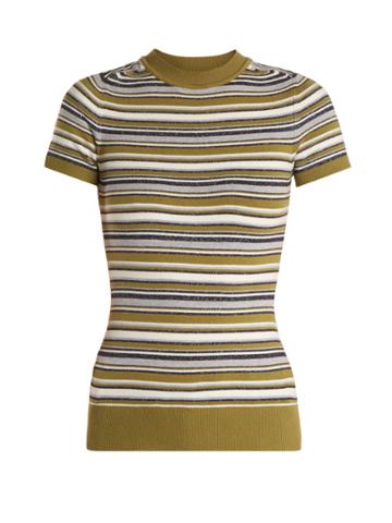 Joos Tricot Crew-neck Striped Short-sleeved Knit Sweater