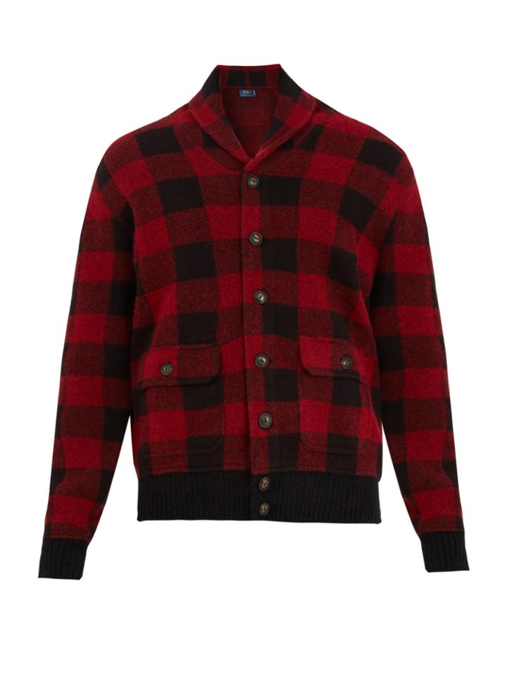 Polo Ralph Lauren Shawl-collar Checked Wool-blend Cardigan
