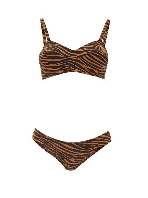 Matchesfashion.com Lisa Marie Fernandez - Goldwyn Zebra-print Crepe Bikini - Womens - Brown Print