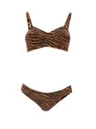 Matchesfashion.com Lisa Marie Fernandez - Goldwyn Zebra-print Crepe Bikini - Womens - Brown Print