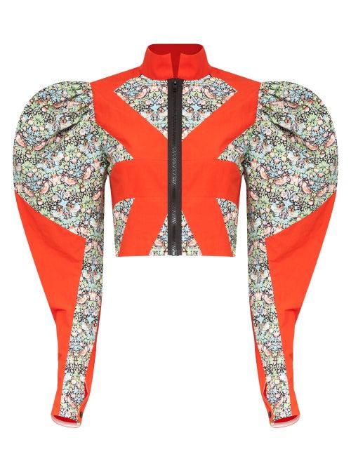 Matchesfashion.com Matty Bovan - Floral-print Puff-sleeved Cropped Blouse - Womens - Red Multi