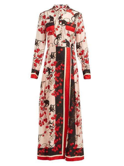 Matchesfashion.com F.r.s - For Restless Sleepers - Fedra Monkey Print Jacquard Maxi Dress - Womens - Pink Multi
