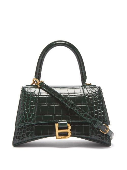 Balenciaga - Hourglass Small Crocodile-effect Leather Bag - Womens - Dark Green