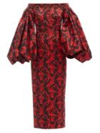 Matchesfashion.com Emilia Wickstead - Kent Balloon-sleeve Cherub-print Taffeta Gown - Womens - Black Red