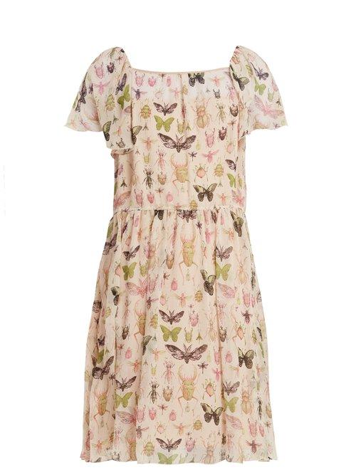Matchesfashion.com Redvalentino - Bug Print Ruffle Trimmed Silk Chiffon Dress - Womens - Cream Multi